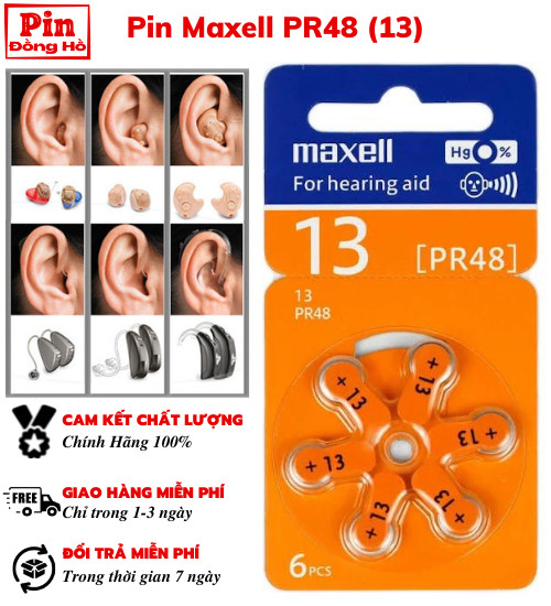 Pin 13 máy trợ thính Maxell PR48 - 1 vỉ 6 viên - pin pr 48 dùng cho thiết bị y tế, máy trợ thính, máy đeo tai cho người già, ...