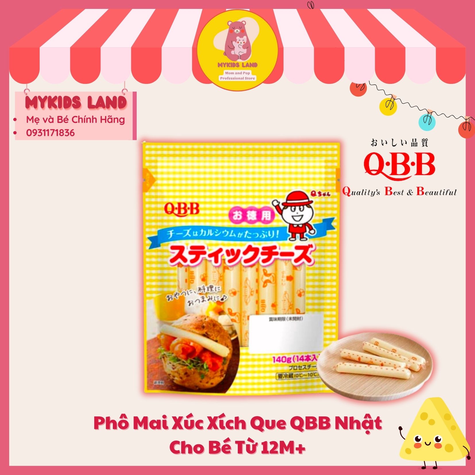 Phô mai que - xúc xích qbb nhật bản cho bé ăn dặm từ 12m+