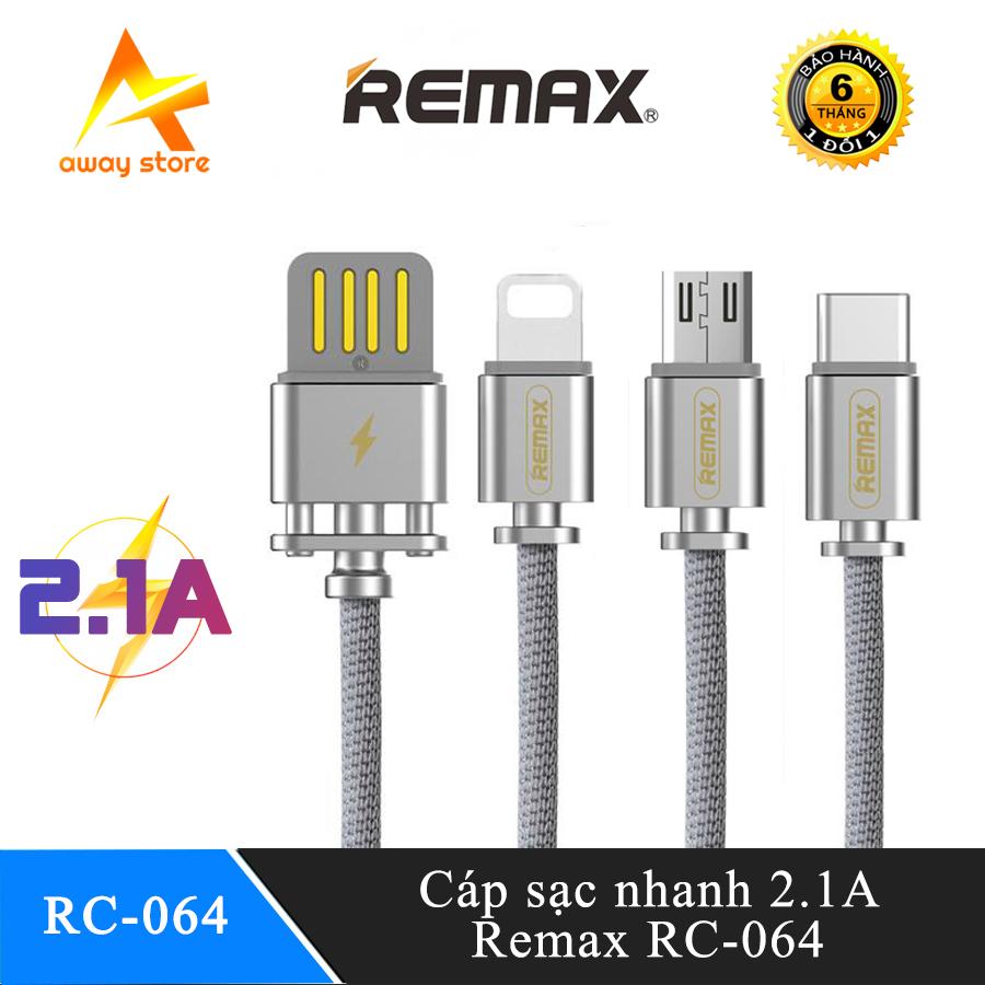Cáp sạc nhanh 2.1A Remax RC-064i Cổng Lightning cho Iphone Ipad, thiết kế dây dẹt với khả năng chống rối, chống đứt của chiếc cáp sạc thế hệ mới