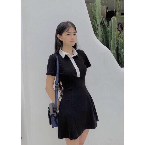 Phẩm váy polo cổ bể đen trắng tt12