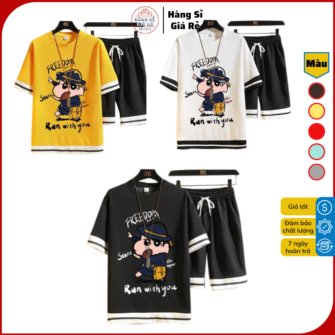 Set bộ thể thao quần đùi áo thun vải lưới mè nam nữ in hình cu sin kiểu dáng hàn quốc m02