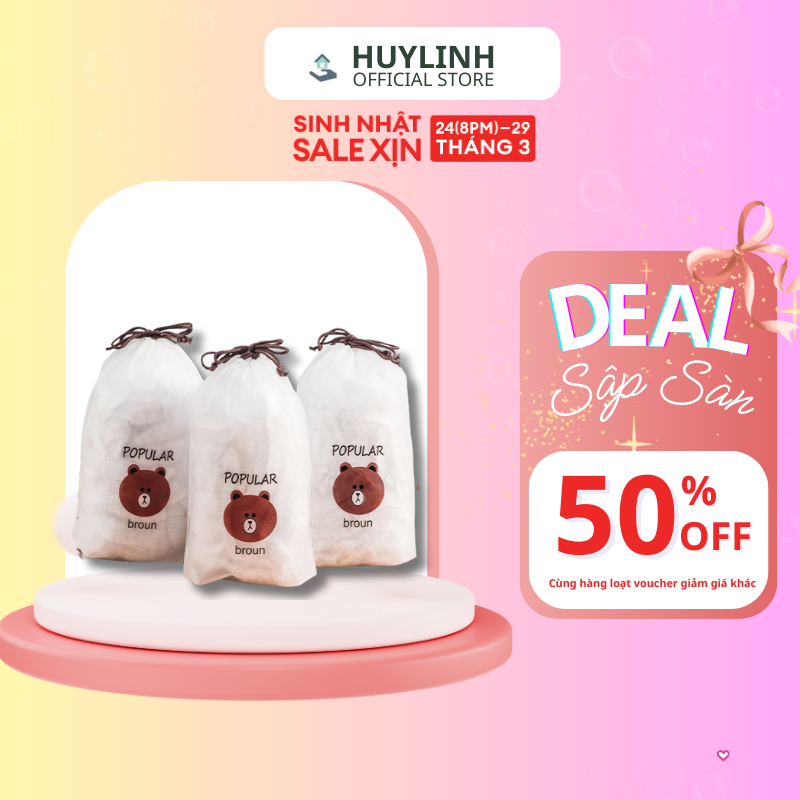 Set 100 Màng Bọc Thực Phẩm Có Chun Co Giãn Kèm Túi Gấu, Sét 100 Chiếc Màng Bọc Thực Phẩm Bo Chun, Màng PE An Toàn Với Thực Phẩm, Túi Trùm Thực Phẩm, Đồ Dùng Nhà Bếp, Huy Linh