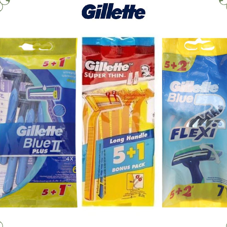Dao cạo râu 2 lưỡi gillette blue ii plus 6 cây/1 bịch /dao cạo râu gillette blue ii flexi 5+2 cây/bịch /gillette super thin long handle vàng 6 cây- bảo anh f store
