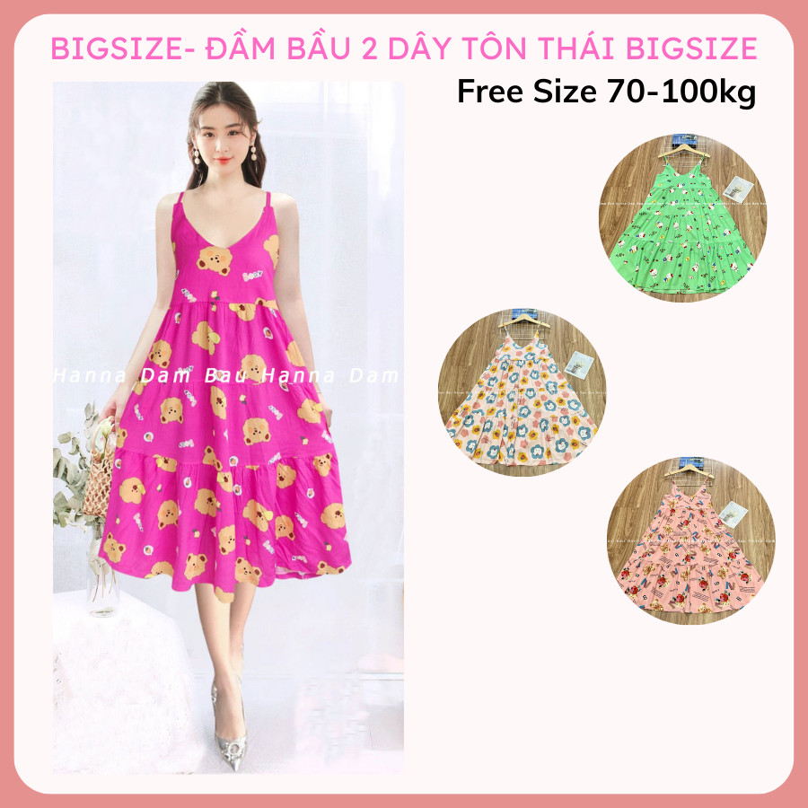 Đầm bầu 2 dây mặc ở nhà bigsize 60 tới100kg đầm bầu dài qua gối vải tôn 2 da mềm mát thấm mồ hôi tốt