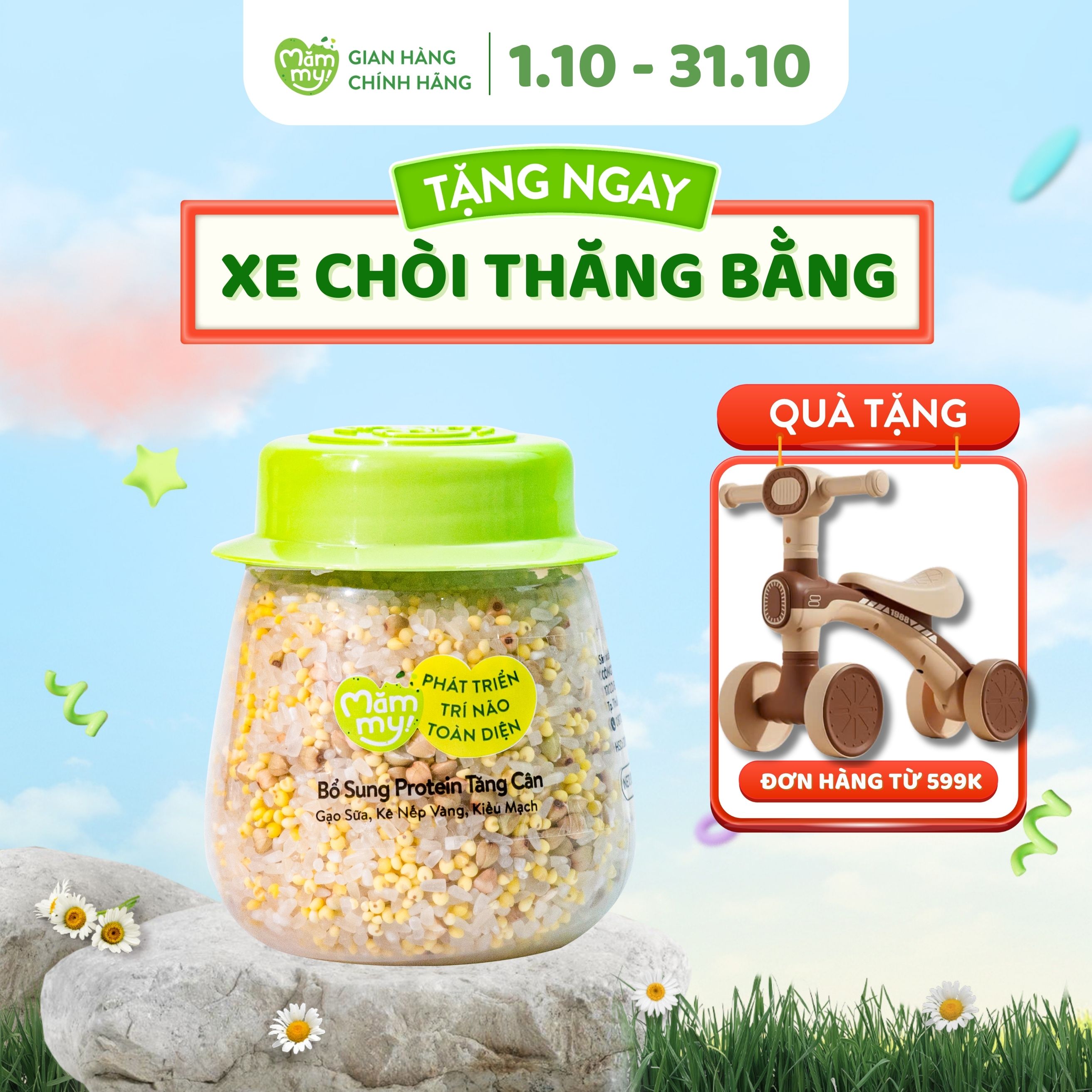 Hạt mix Mămmy cho bé ăn dặm protein tăng cân trên 6 tháng gạo sữa, kiều mạch và kê nếp, hũ 135g