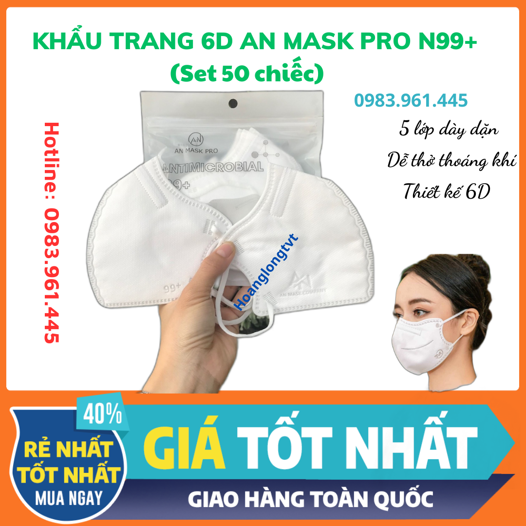 Combo 50 chiếc Khẩu Trang 6D An Mask Pro 5 lớp dày kháng khuẩn 6D An Mask