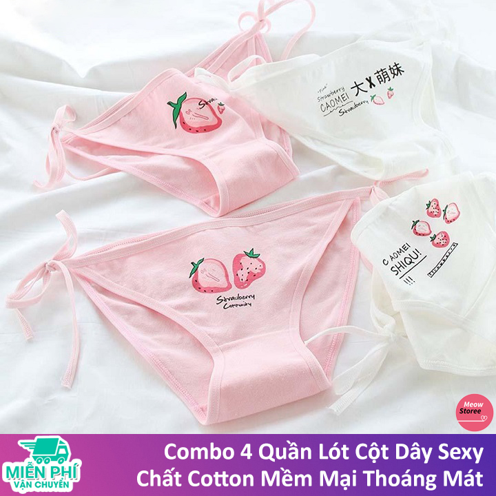 Combo 4 Quần Lót Nữ Cotton Sexy Cột Dây Cute