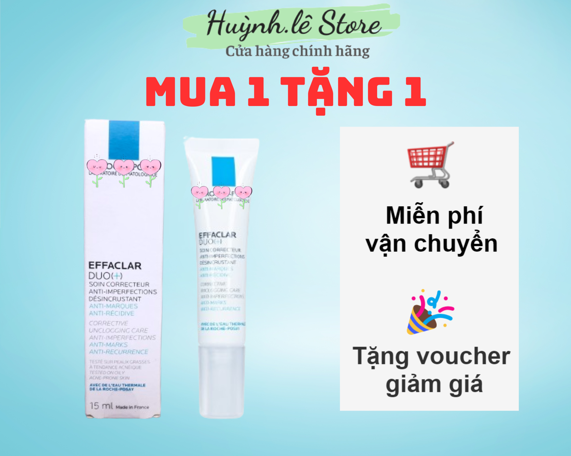 [Hàng cty] Kem giảm mụn ngừa thâm Laroche Posay Effaclar Duo+ 40ml, 15ml ( la roche)