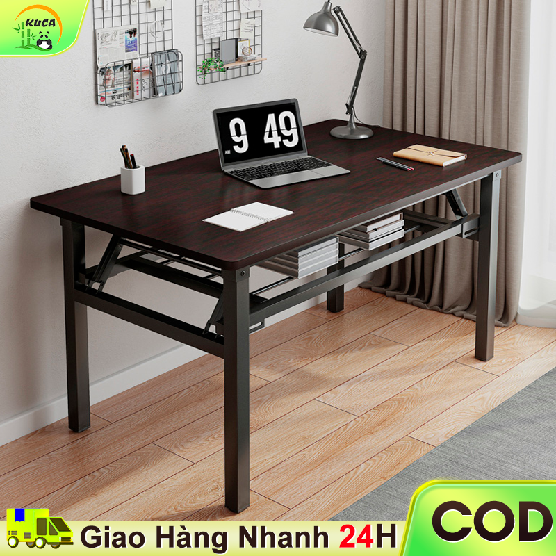 Kuca bàn làm việc xếp gọn 60x120x75cm mdf đen nhập khẩu cao cấp - chân sắt màu đen thép hợp kim sơn tĩnh điện cao cấp