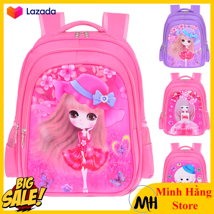 CÓ MÃ MIỄN PHÍ SHIP Balo cho bé gái đi học chống thấm nước mẫu hình công chúa cô gái cực đẹp, cặp sinh học sinh tiểu học, trung học