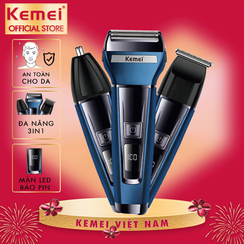 Máy cạo râu đa năng 3IN1 Kemei KM-6541 có thể cạo râu, cắt tóc, tỉa lông mũi - Chính hãng