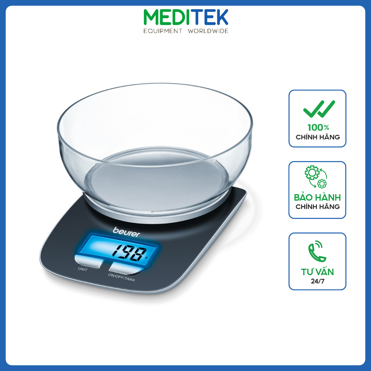 Cân thức ăn Beurer KS25, Digital Kitchen Scales, độ chia rất nhỏ 1g, độ chính xác cao, Bảo hành 24 tháng