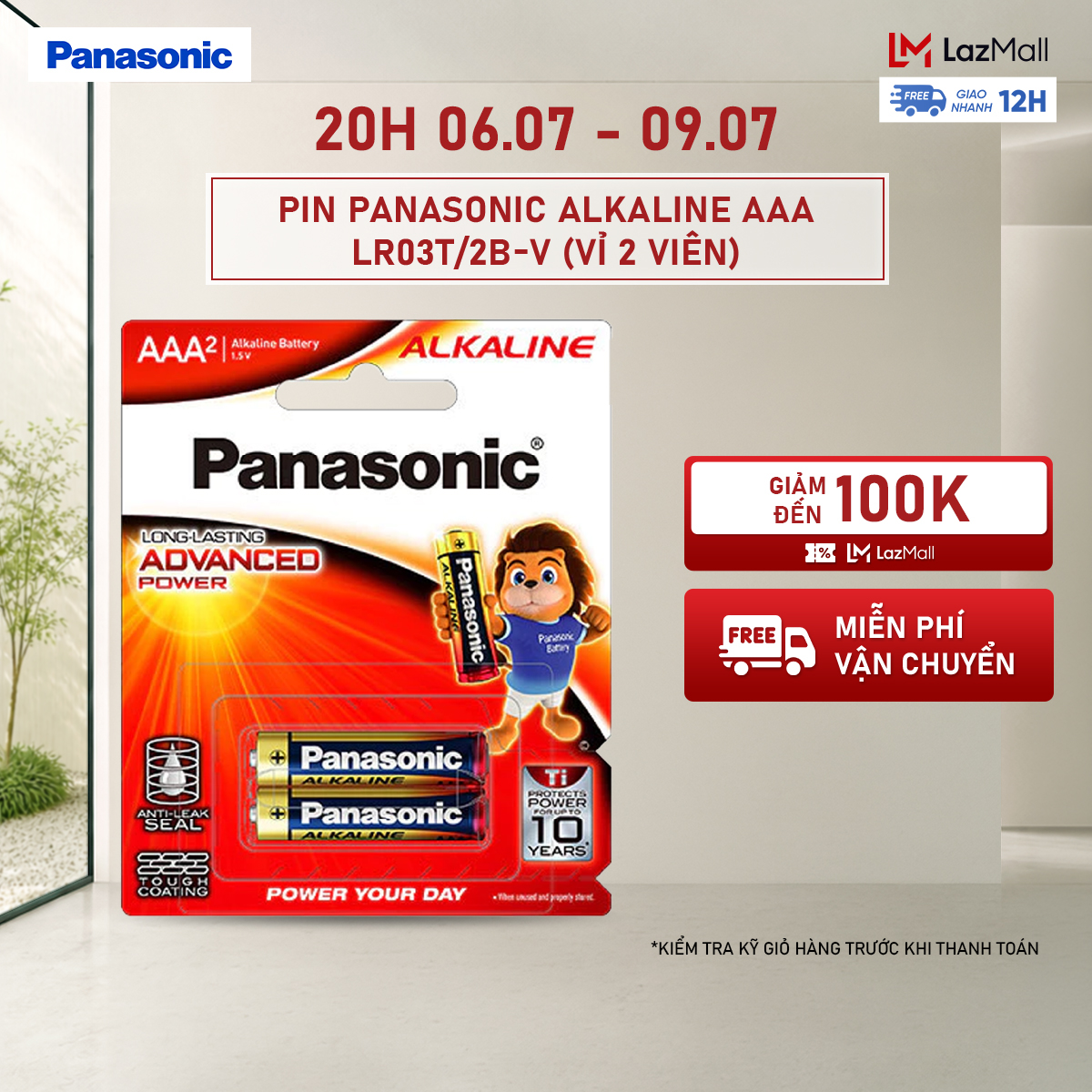 Vỉ 2 viên pin panasonic alkaline aaa lr03t/2b-v – hàng chính hãng