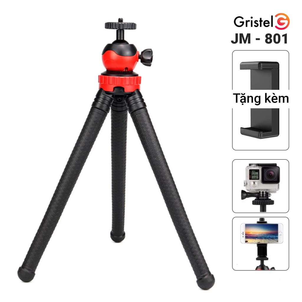 Chân máy ảnh Tripod Octopus JM801 - kèm Ballhead tháo rời và tặng ngàm kẹp chữ U điện thoại