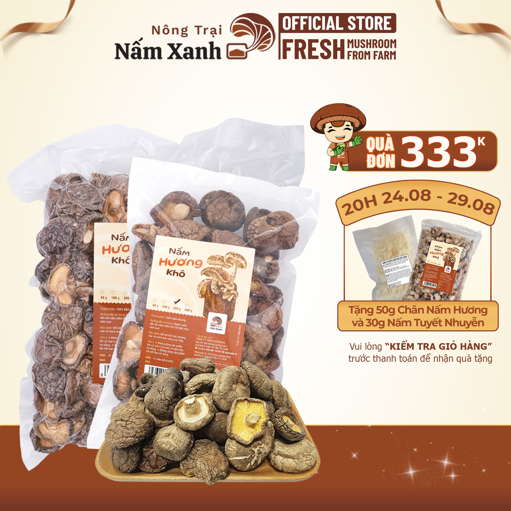 Nấm Hương Khô - Nấm Đông Cô Khô (50gr - 1kg) Loại 1 Thơm Ngon Giòn Dai Bổ Dưỡng - Nông Trại Nấm Xanh