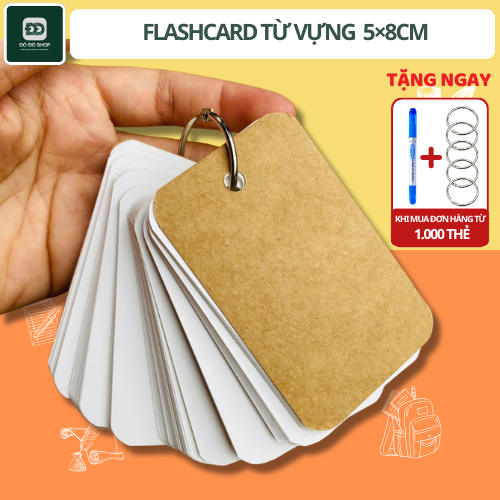 Combo 1000 Thẻ Flashcard Từ Vựng 5×8cm Đục Lỗ Kèm Khoen Hỗ Trợ Học Ngoại Ngữ Ghi Chú Tiếng Anh Trung Nhật Hàn DODOSHOP