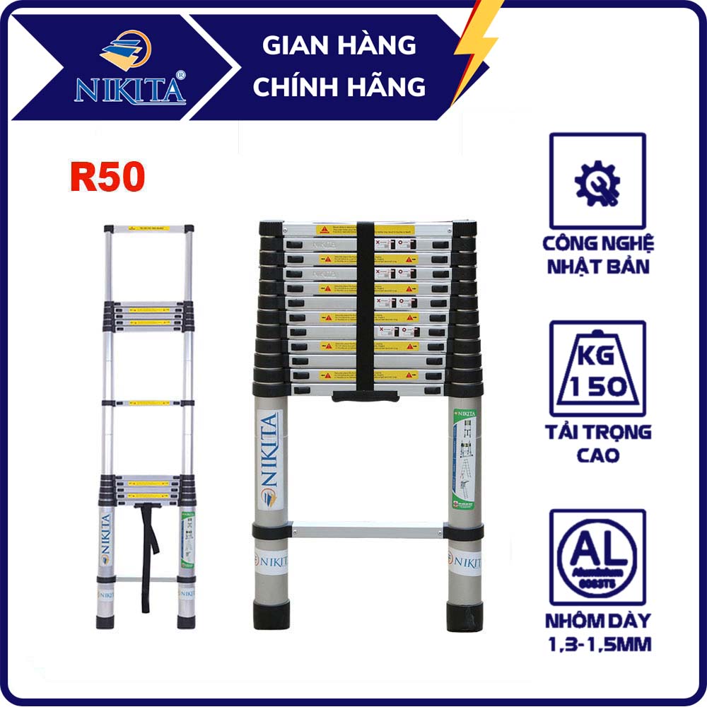 Thang nhôm rút 5 mét - Tiêu chuẩn Châu Âu chính hãng - R50