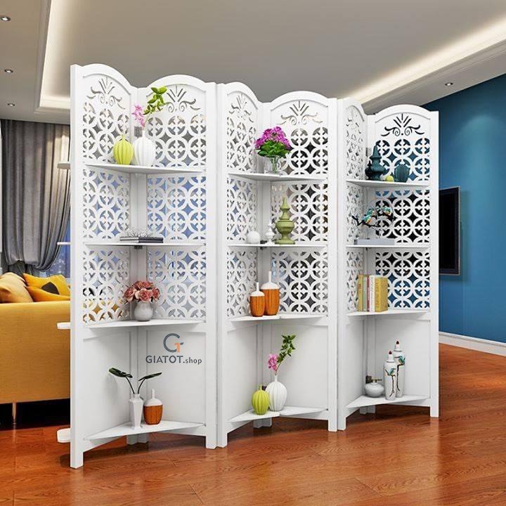 Bình phong vách ngăn có kệ trang trí họa tiết hoa cánh GTS310