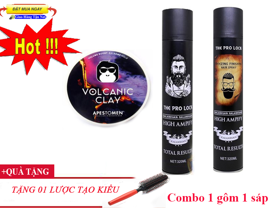 Keo Vuốt Tóc Nam Mềm, Combo Gôm The Pro Lock Và Sáp Volcanic Giá Hấp Dẫn(Tặng Kèm Quà - Lược Tạo Kiểu) Mẫu 97