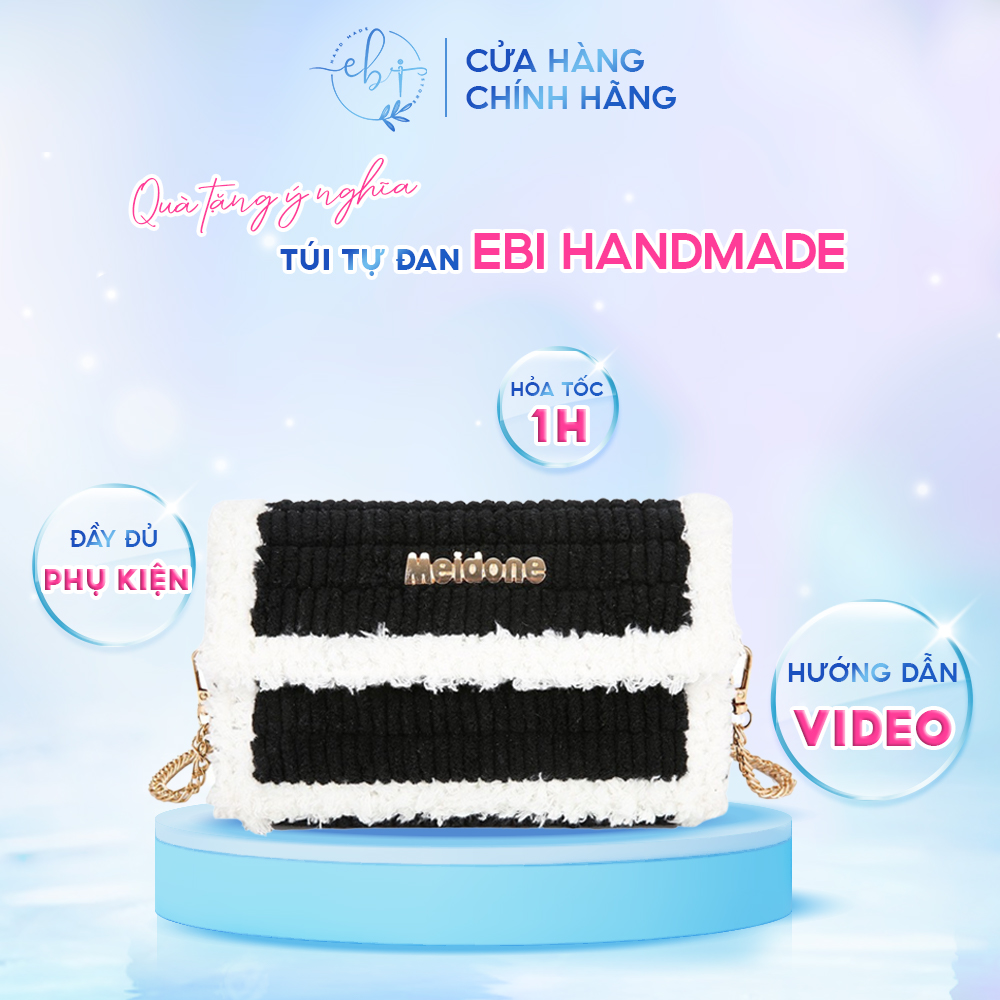 [Có Video HD] Túi Handmade Tự Đan Viền Xù Phối Màu Be Mác Chữ Meidone Đầy Đủ Phụ Kiện, Dụng Cụ Đan Túi DIY - EB101
