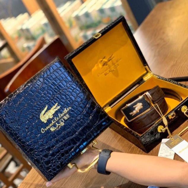 Dây nịt nam vân cá sấu, dây thắt lưng dùng cho nam giới,thắt lưng nam cao cấp, quà tăng dây nịt nam có hộp gỗ sang trọng