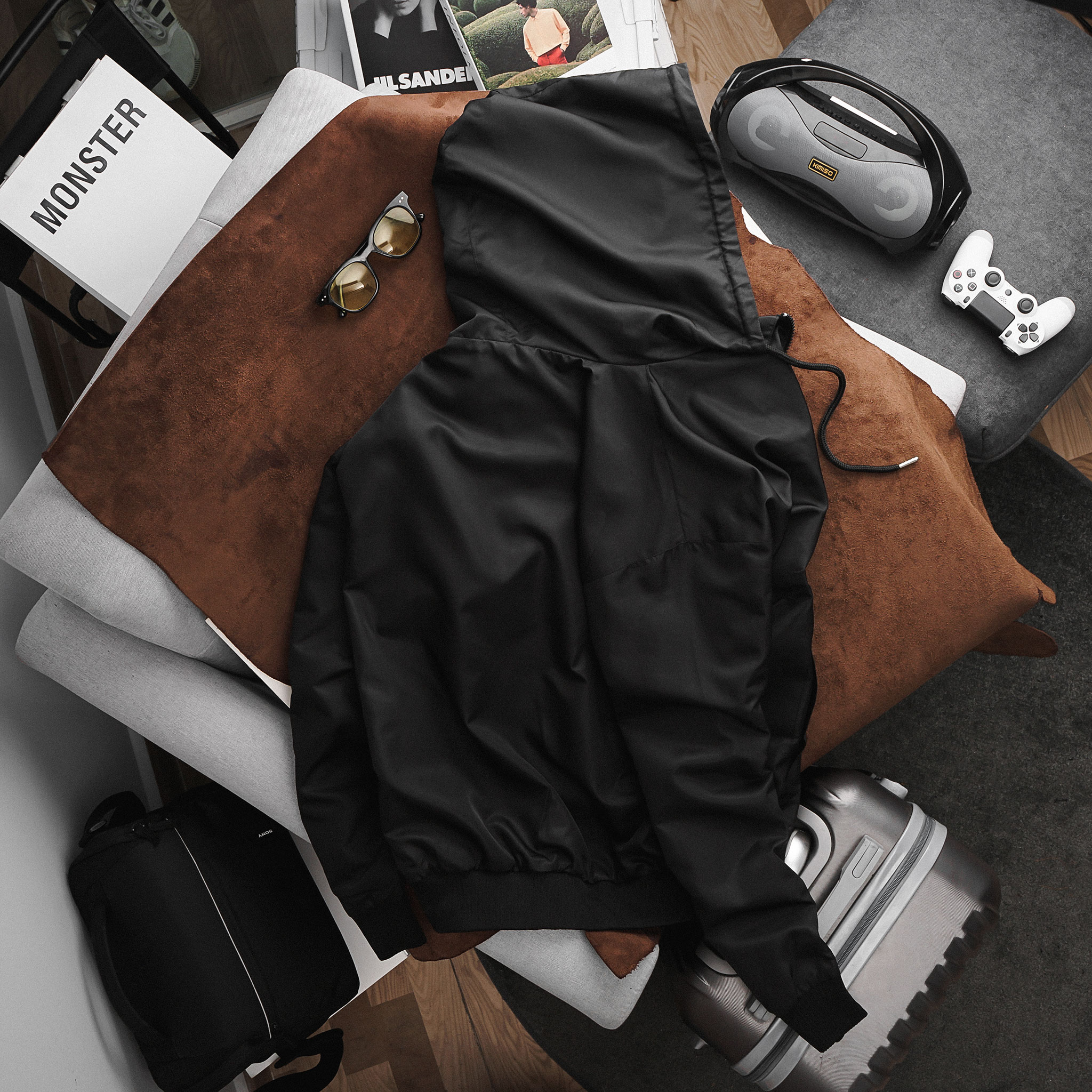 (bigsize) Áo khoác gió nam mềm thoải mái bigsize khoá kéo chống nước màu đen - 80-130kg