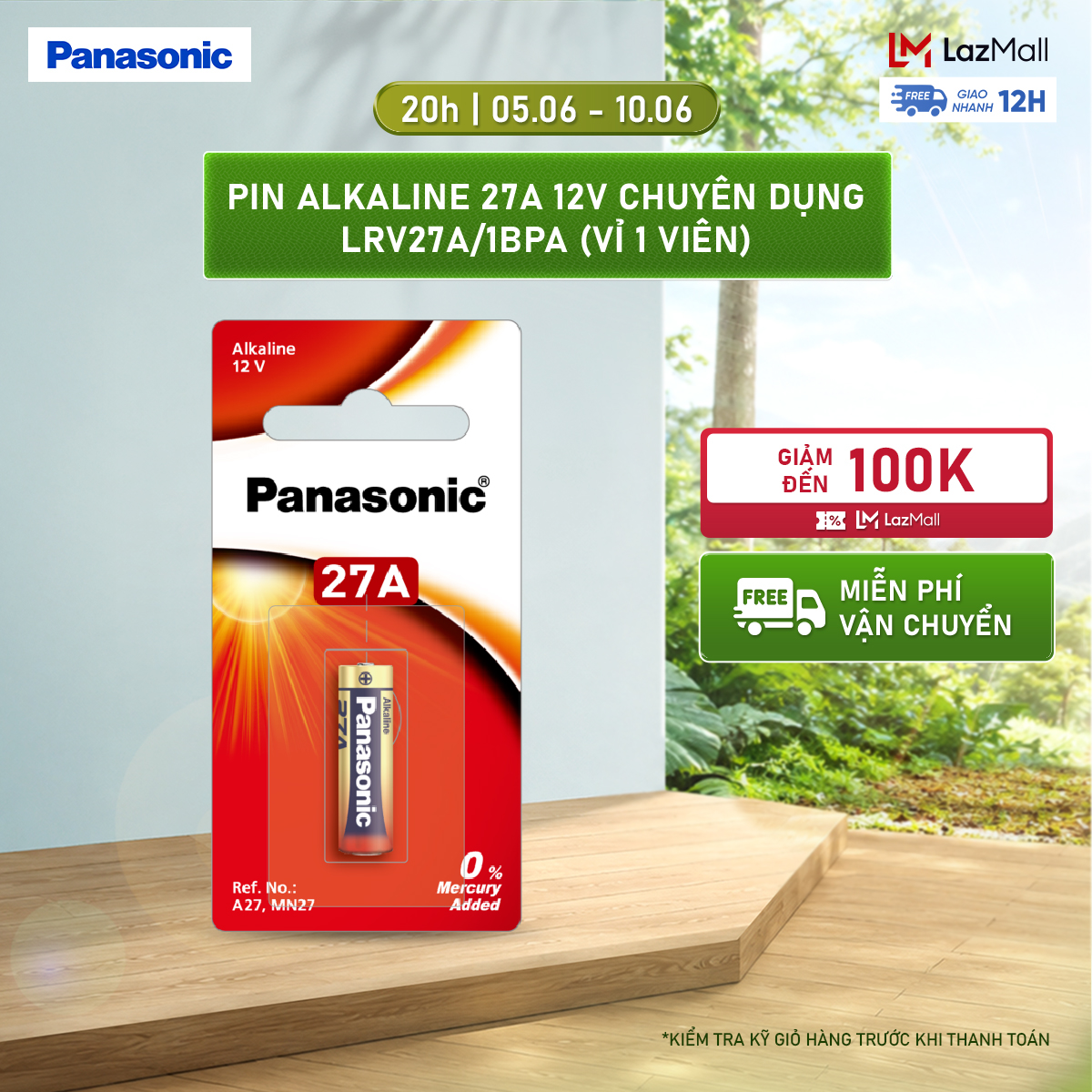 Vỉ 1 viên Pin Alkaline 27A 12V Chuyên Dụng Panasonic LRV27A/1BPA – Hàng Chính Hãng