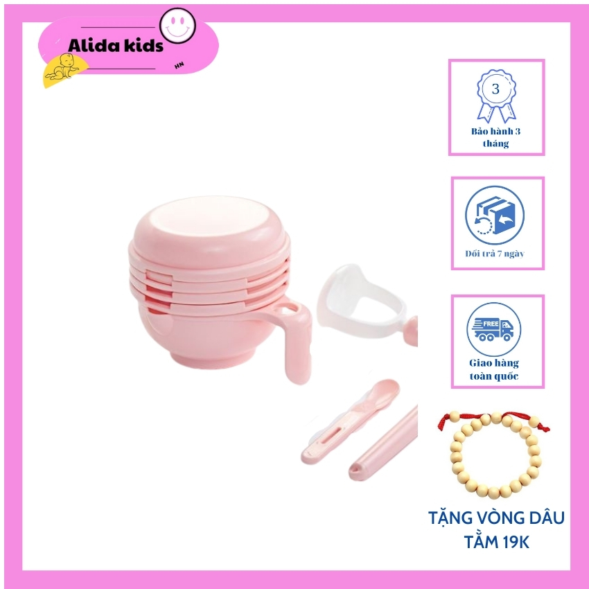 Bộ dụng cụ chế biến ăn dặm kiểu nhật cho bé 9 dụng cụ tặng vòng dâu tằm 19k
