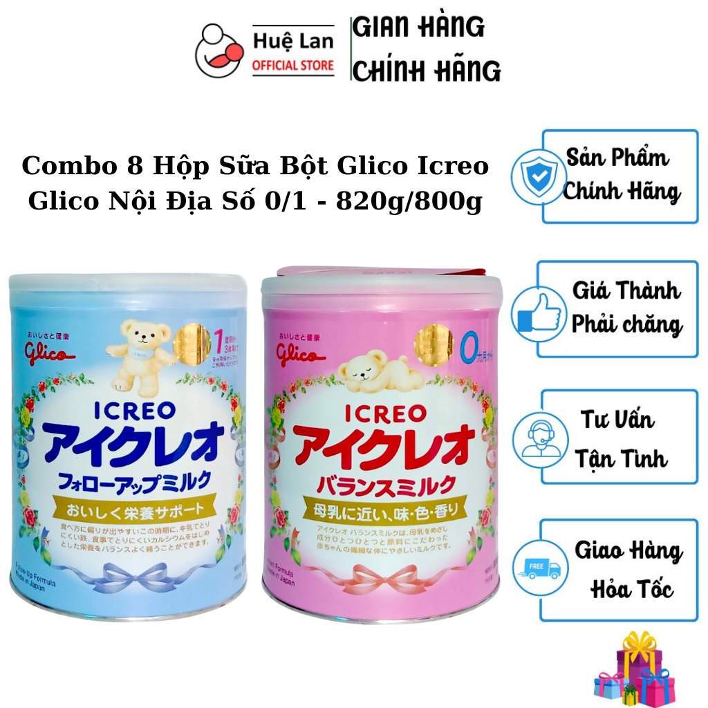 Combo 8 Hộp Sữa Bột Glico Icreo/ Glico Nội Địa Số 0/1 - 820g/800g - huelanofficial