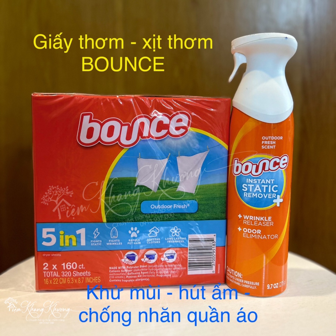 GIẤY THƠM QUẦN ÁO BOUNCE  5IN1 / CHAI XỊT THƠM QUẦN ÁO BOUNCE 3IN1 (HÀNG NHẬP MỸ)