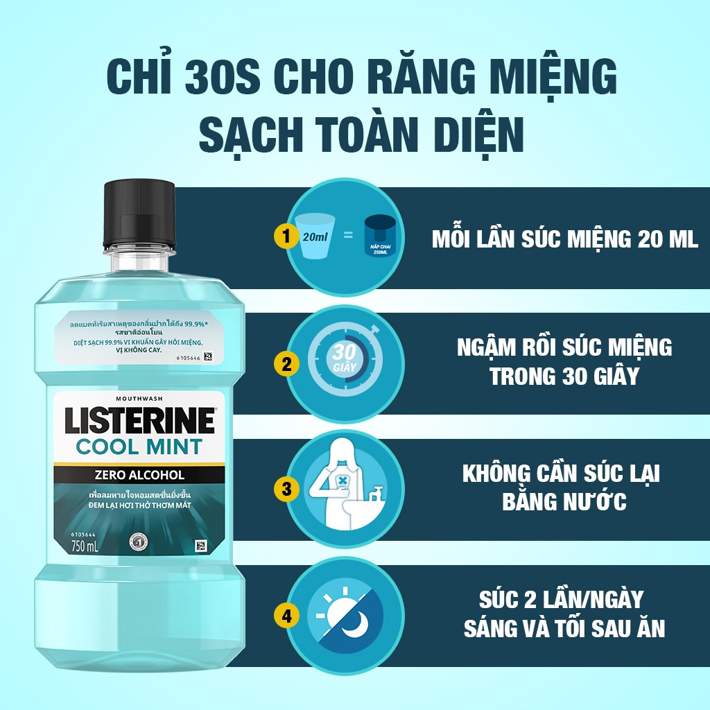 Combo 2 chai nước súc miệng listerin 750ml + 250ml thái lan - chính hãng
