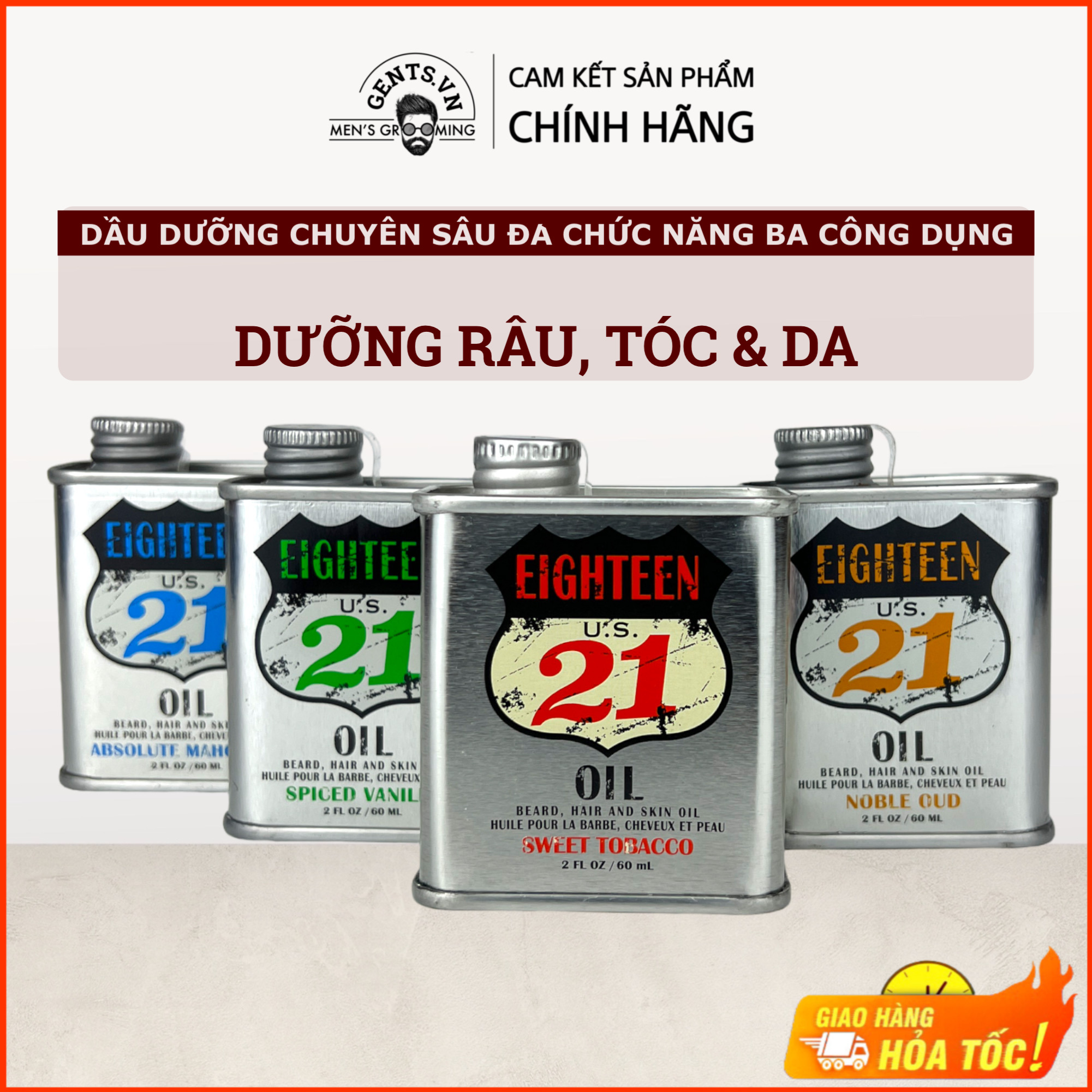 Dầu dưỡng râu, tóc và da 18.21 Man Made Beard, Hair and Skin Oil 60ml (3 mùi hương)