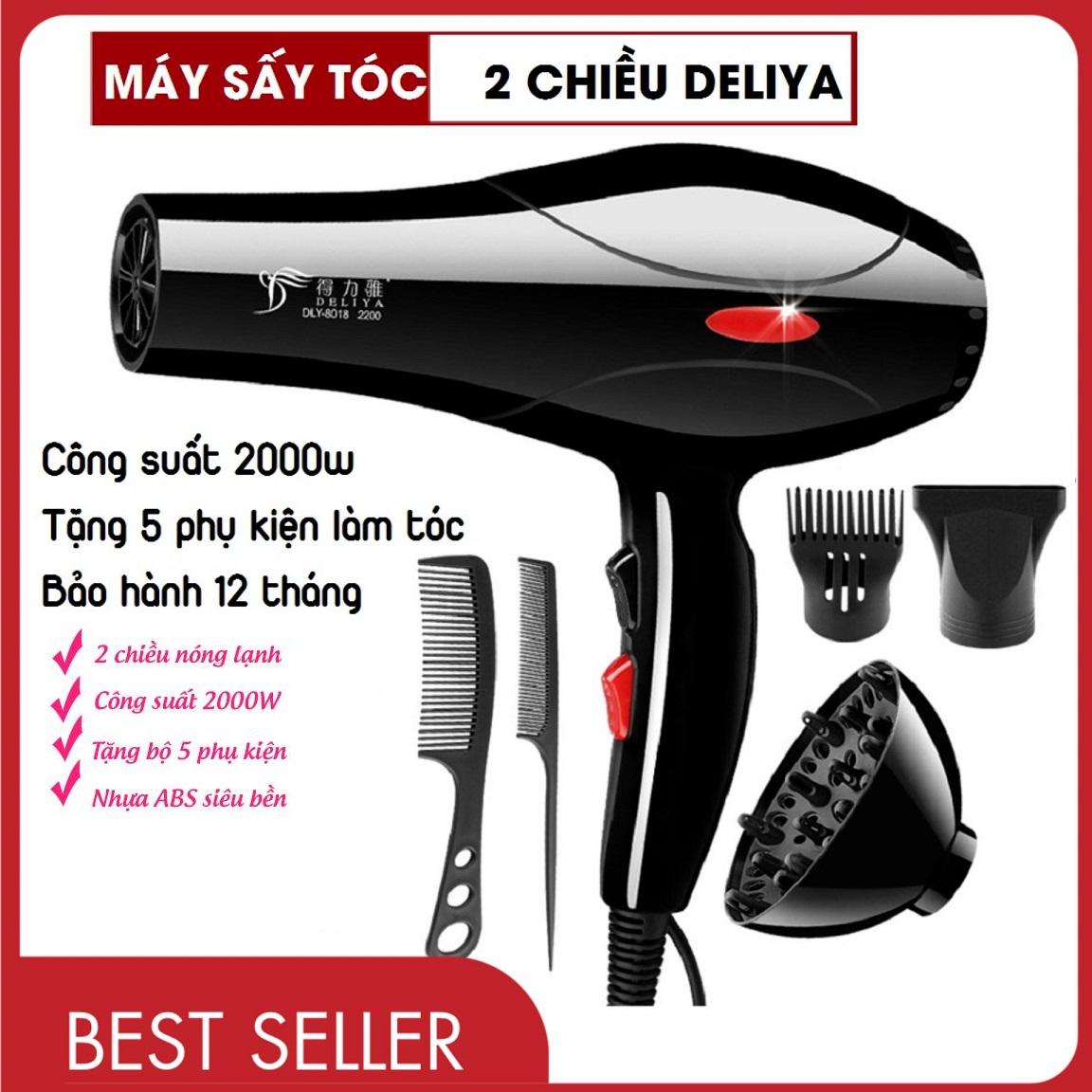 Máy Sấy Tóc Chuyên Nghiệp Công Suất Lớn 2200W Deliya, Chế Độ Sấy Nóng Lạnh Dễ Dàng Tạo Kiểu Tóc, Tặng Kèm 5 Phụ Kiện Giúp Bạn Tạo Kiểu Tóc Dễ Dàng Hơn.