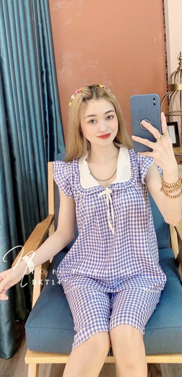 Bộ lững sọc caro vải COTTON Freesize dưới 57kg Bảo Châu Store