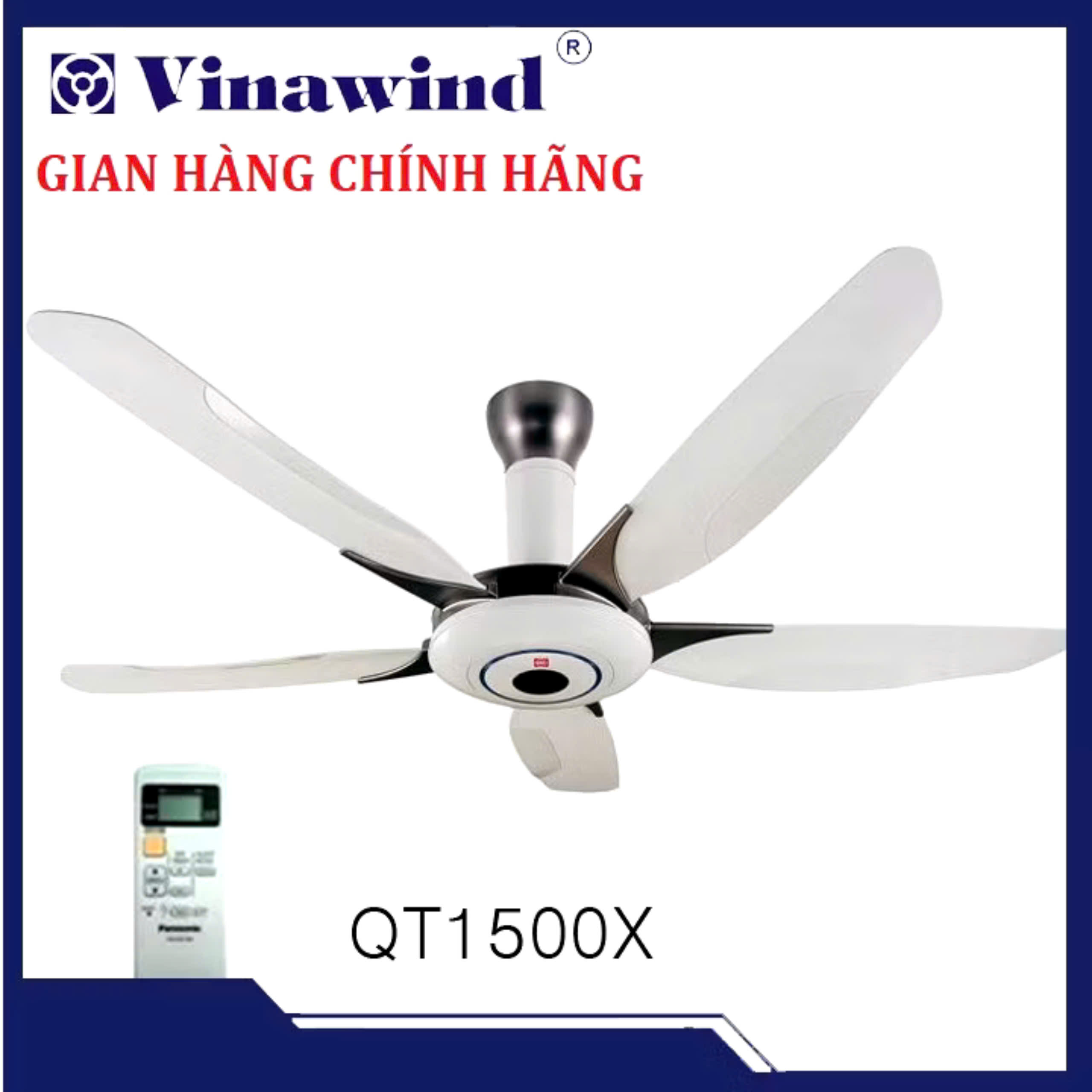 (Chính Hãng) Quạt trần Vinawind QT-1500X 5 cánh điện cơ thống nhất, điều khiển từ xa