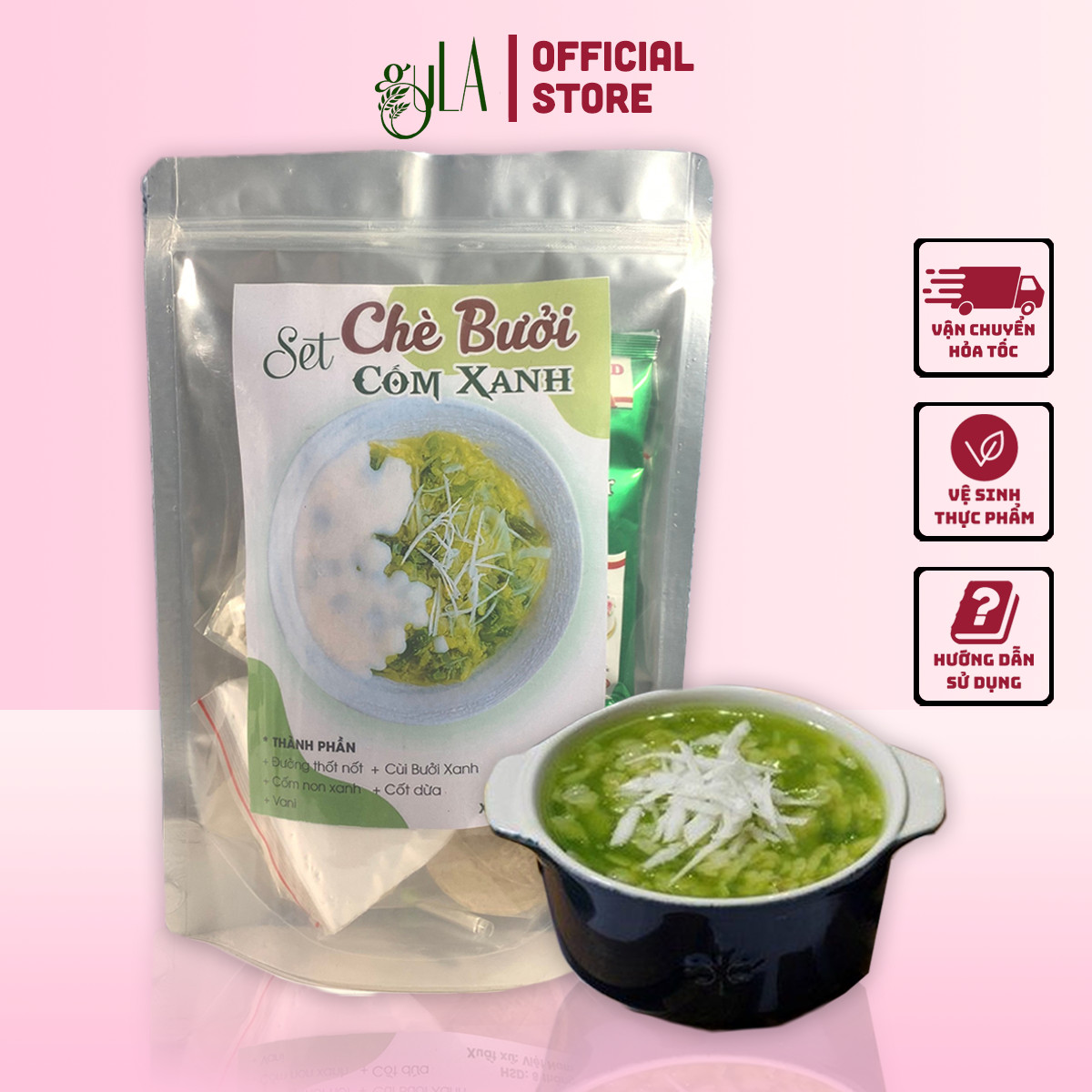 Chè bưởi cốm non 30-35 chén gulafood set nguyên liệu
