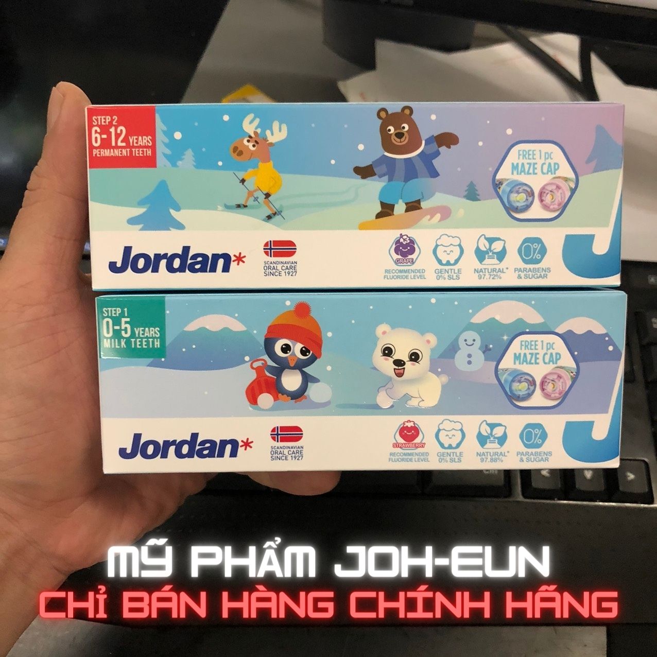 Kem đánh răng em bé Jordan 0-5 tuổi hoặc 6-12 tuổi