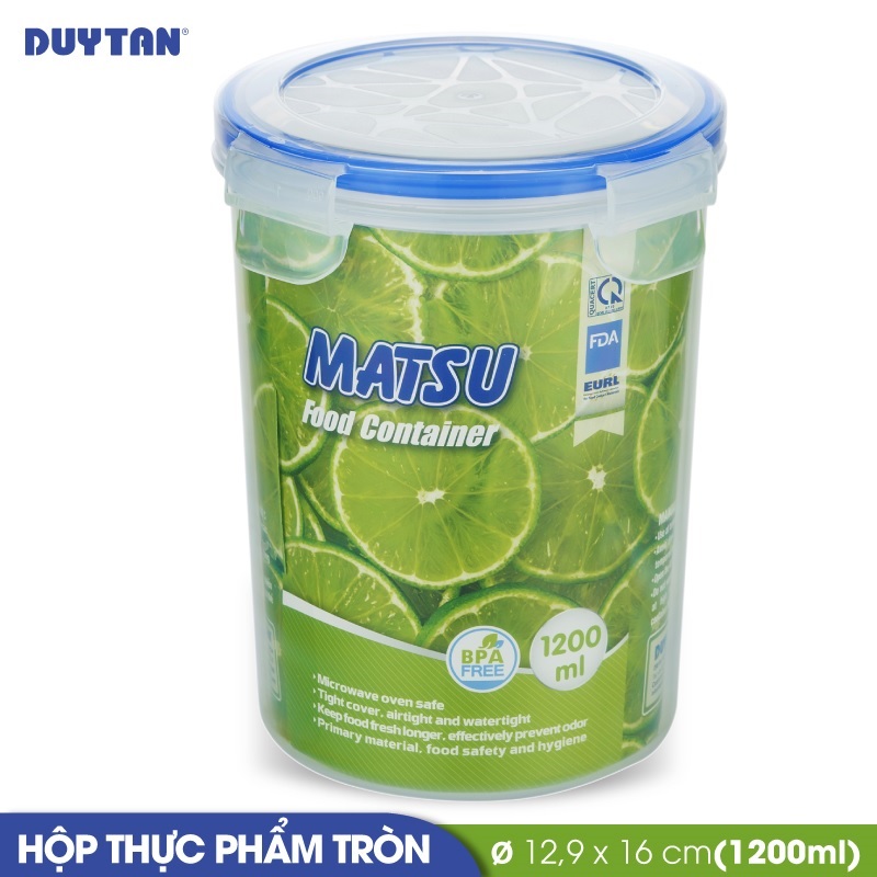 Hộp đựng thực phẩm tròn nhựa DUY TÂN Matsu 1200ml (12.9 x 12.9 x 16 cm) - 03444