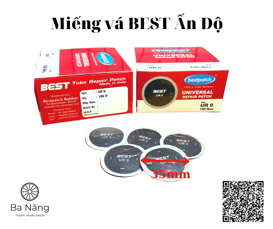 Miếng vá săm, vá ruột, vá lốp, vá vỏ ruột xe máy, ôtô BESTPATCH UR0 35mm (Hộp 100 miếng)