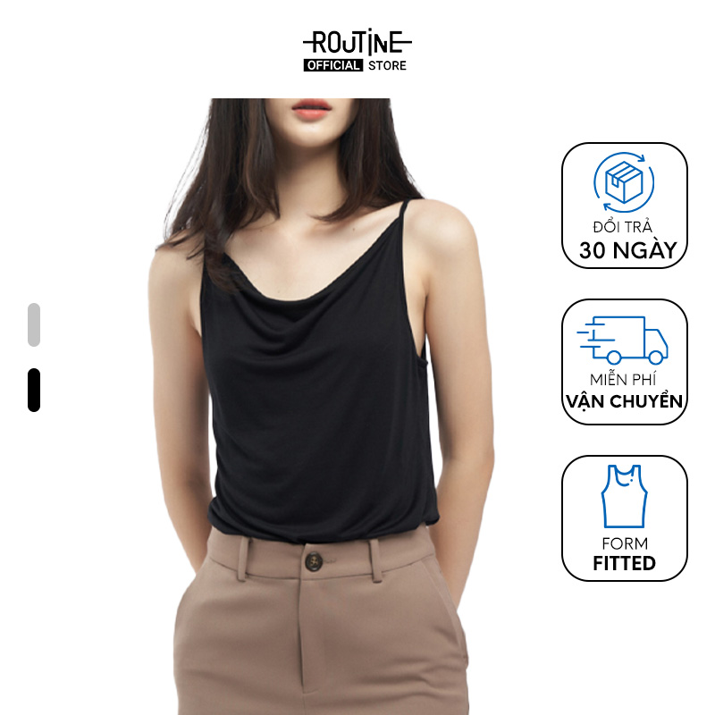Áo nữ 2 dây cổ đổ trơn form fitted - routine 10s21ttow005