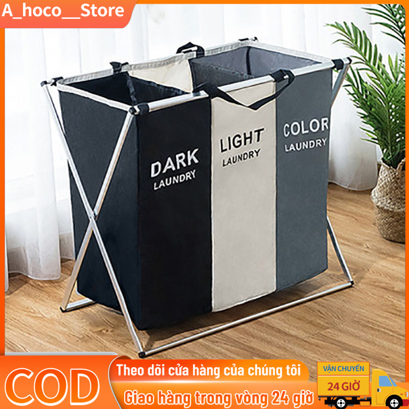 Giỏ đựng quần áo giặt nhiều ngăn phân loại quần áo - giỏ phân loại quần áo,giỏ đựng đồ giặt 2 ngăn 3 ngăn giỏ đựng đồ giặt giỏ gấp gọn khung chữ x bằng nhôm