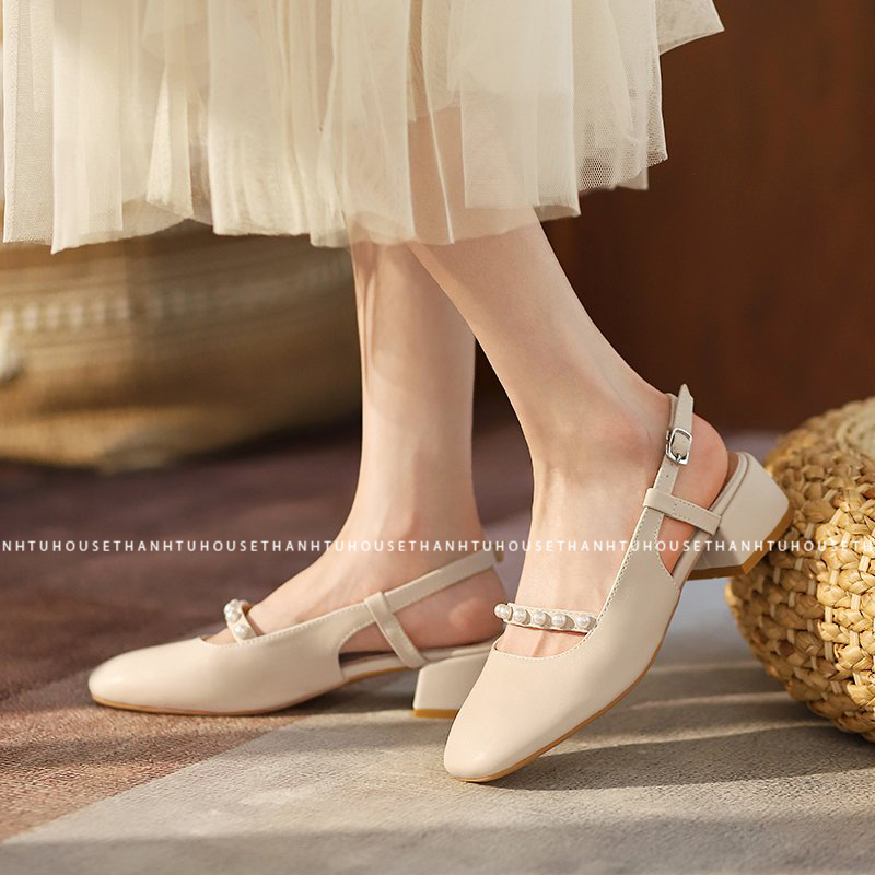Giày sandal nữ cao gót mũi vuông phối quai ngọc tiểu thư - sa009