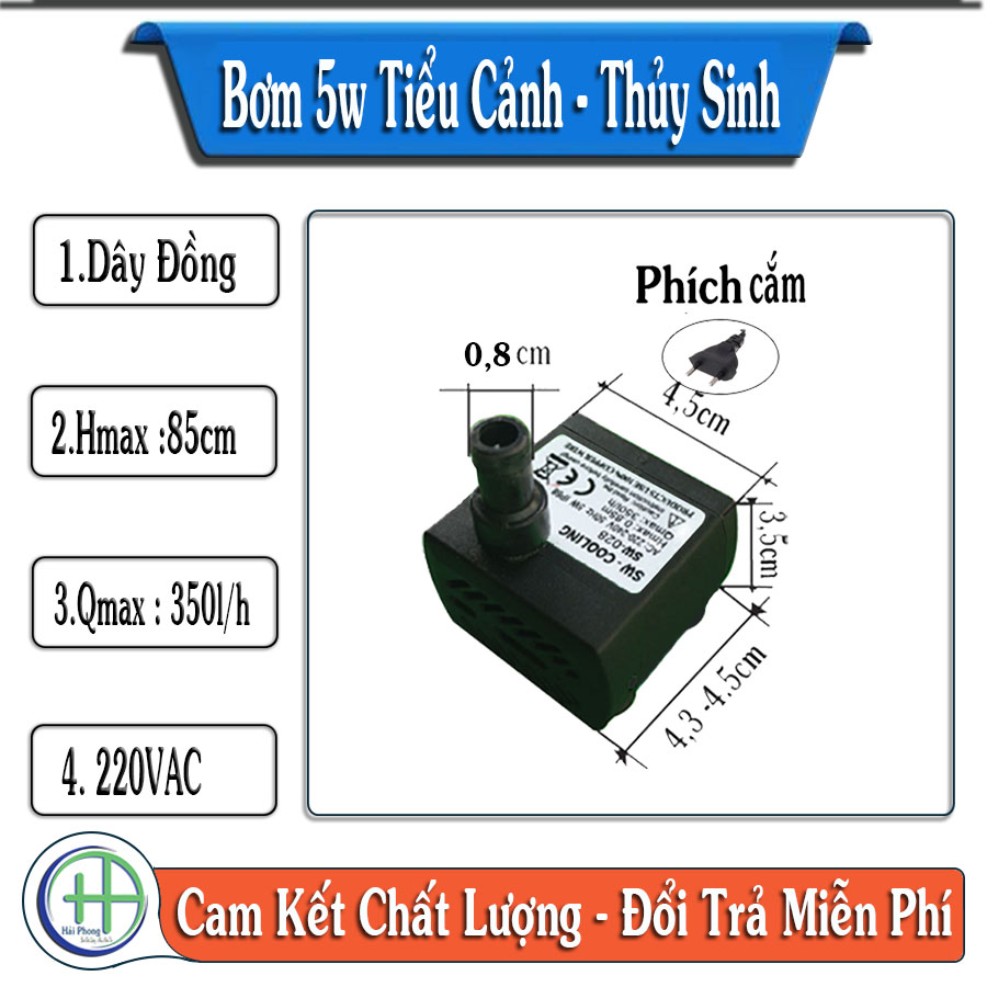 Bơm chìm mini 5w tiểu cảnh bể cá quạt hơi nước