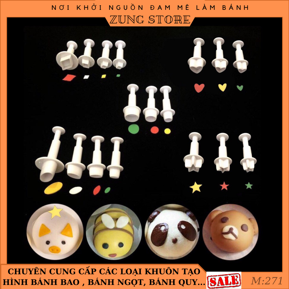 Bộ 17 Khuôn Nhấn Trang Trí Tạo Hình Bánh Bao, Bánh Trung Thu, Bánh Mì, Fondant, Đất Nặn ZUNGSTORE-M271