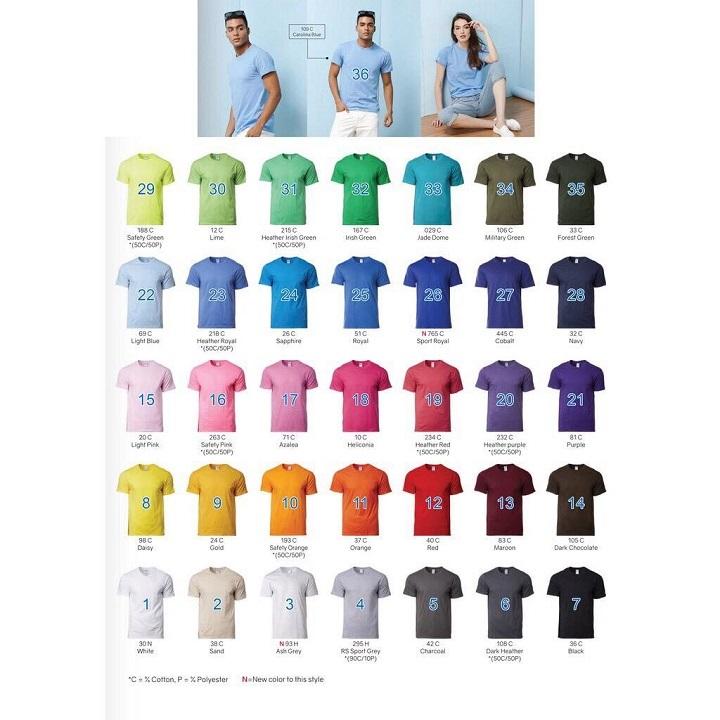 Áo thun trơn gildan 100% cotton 36 màu