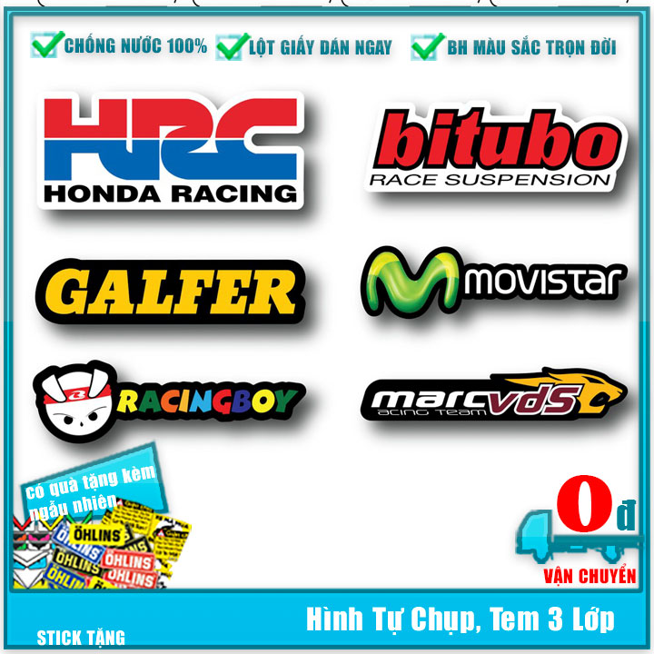 ⛳nhãn dán sticker ⛳tem xe máy hrc, movistar, racingboy thể thao ⛳ dán xe máy ⛳ dán mũ bảo hiểm⛳