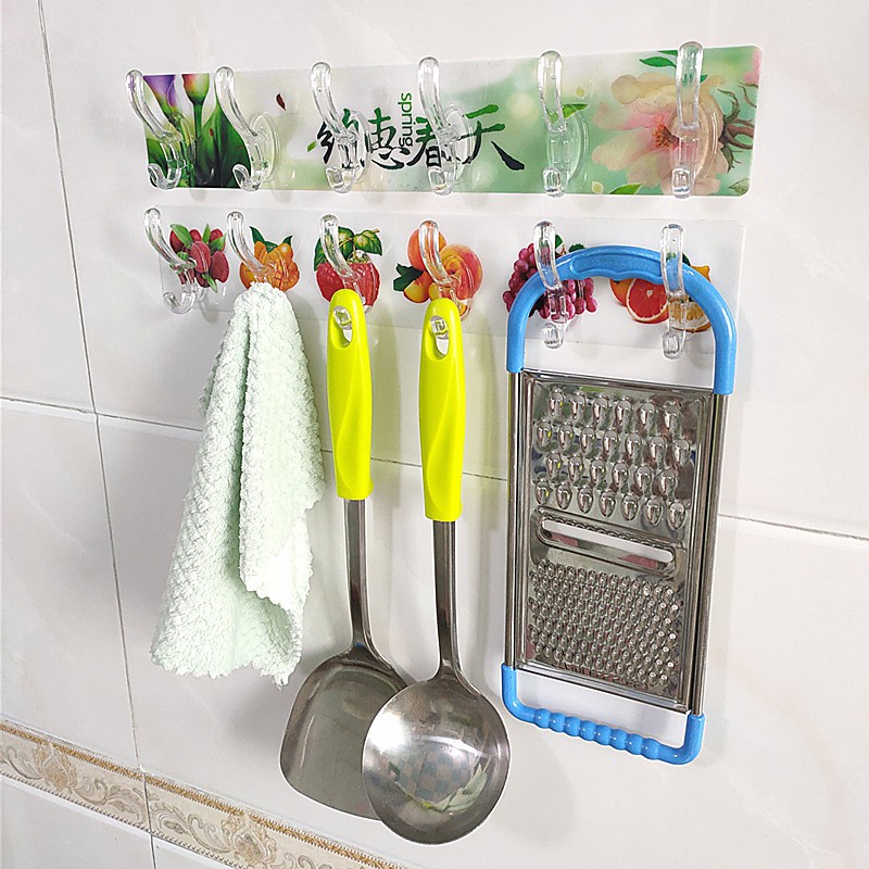 Thanh treo 6 móc dán tường 6 nhánh siêu dính họa tiết 3d