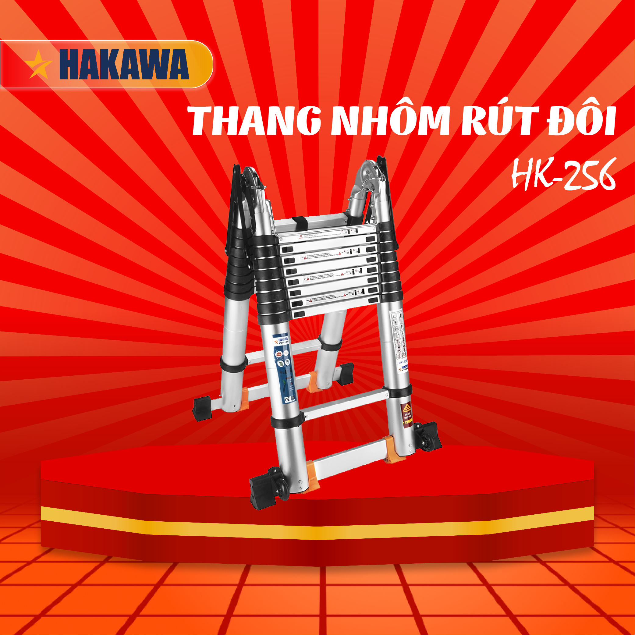 [Installment 0%] Aluminum ladder double draw letter A stowed premium HAKAWA HK-256 (5.6m)  - Genuine goods - Warranty 2 years