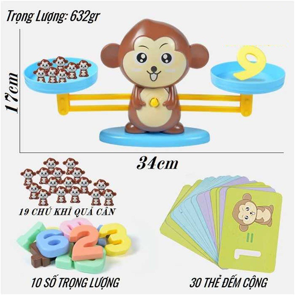 Bộ đồ chơi khỉ cân thăng bằng giúp bé say mê học toán - đồ chơi montessori - Dụng cụ học tập - Đồ chơi giáo dục - Đồ chơi trí tuệ - Đồ chơi toán học.