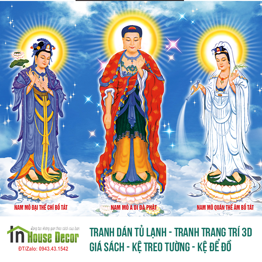 Tranh Phật Tam Thế Dán Tường, Tranh Phật Giáo, Tranh phong thủy tài lộc, Tranh Trang Trí phòng khách, phòng thờ, phòng làm việc, Decal đẹp ,tranh dán tường - 11958591935